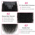 Seamless Kinky Curly Clip in Hair Extensions Real Human hair For Women Brazilian Virgin 3c 4a Curly Clip ins Human Hair Extensions (20inch,#1B)