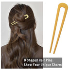 6Pcs Metal French Hair Pins for Women U Shape Sticks 3.9 Inch Vintage Fork for Hairstyle Accessories(Gold/Orange/Yellow)