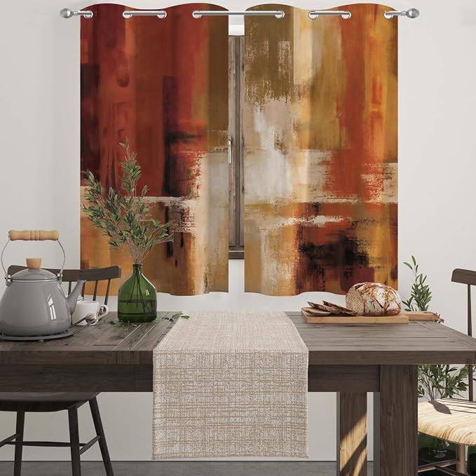 Asuexpect Burnt Orange Kitchen Curtains 2 Panels Abstract Rust Curtain Room - Image 5