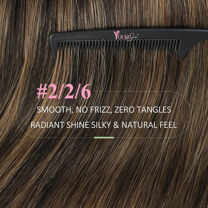 YoungSee Tape in Human Hair Extensions Brown Balayage Tape in Extensions Human Hair Dark Brown Tape-in Hair Extension Ombre Human Hair Tape-in Extension Long Hair 20 Inches 20pcs 50g