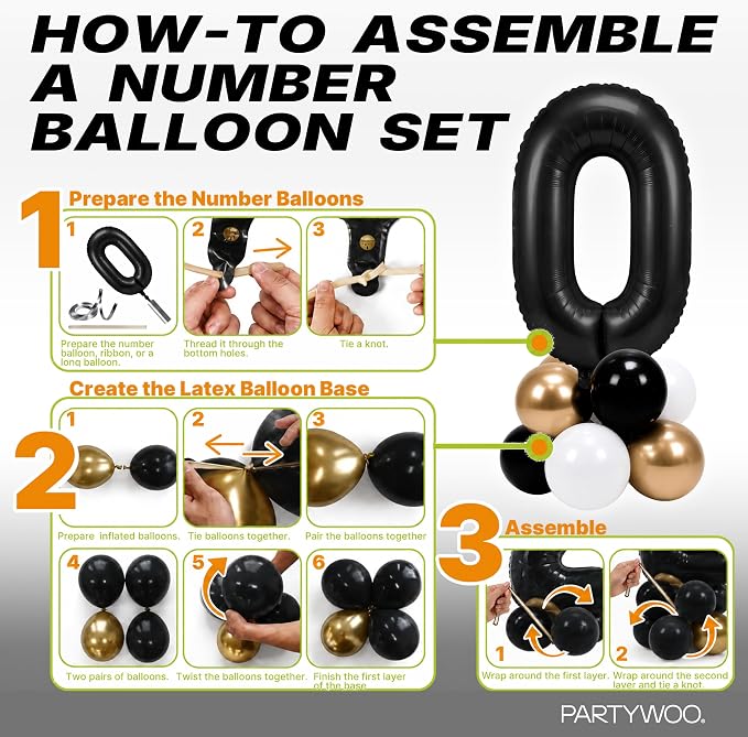 PartyWoo Number Balloons 40 Inch Black Number 50 Kit 33pcs - Image 7