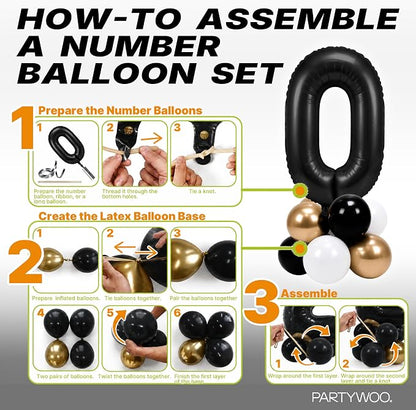 PartyWoo Number Balloons 40 Inch Black Number 50 Kit 33pcs - Image 7