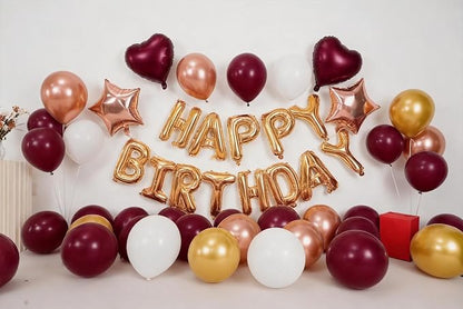 Burgundy Birthday Decorations for Women Girls, Burgundy Rose Gold Balloons Gold - Image 4