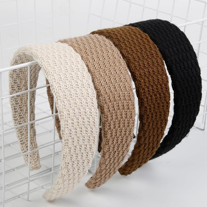 Headbands for Women Knitted Trendy 1.57 in Wide Head Bands Non Slip Cute Hairbands for Girls, Solid Color Elastic Hairbands for Women’s Hair Fashion Hair Accessories,4 Pack