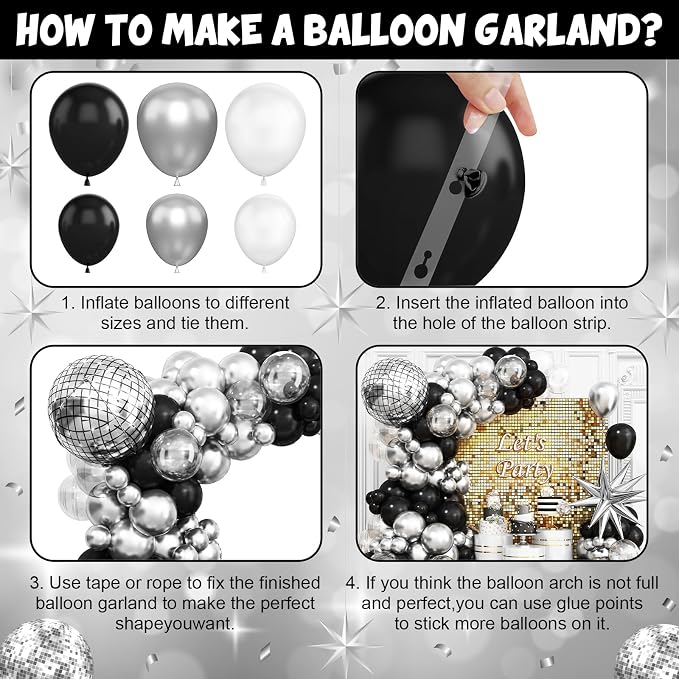 Black Silver Disco Ball Balloons Arch Kit, - Image 7