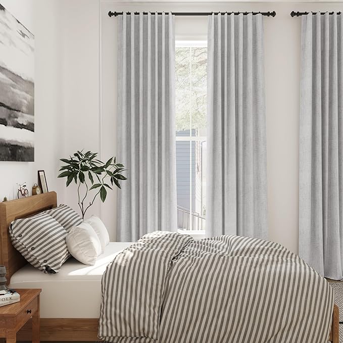 Grey Linen Back Tab Curtains 96 Inches Long 2 Panels Set - Image 7
