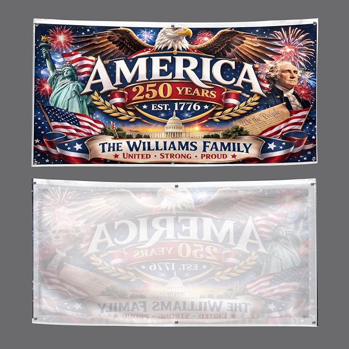 Personalized 250 Years of Freedom USA Banner 1776-2026, Patriotic American - Image 4