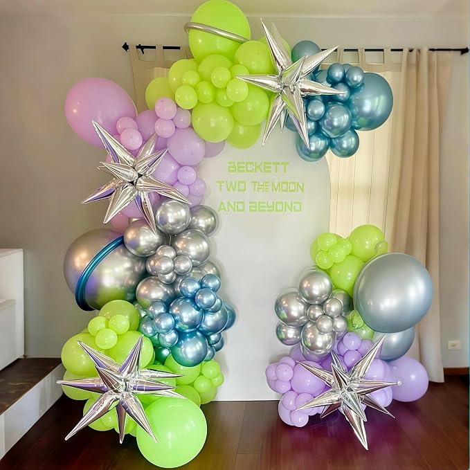 117PCS Purple Green Balloon Garland Kit, Space Birthday Decorations Lime Green - Image 6