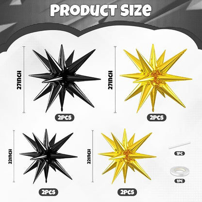 Black Gold Star Balloons, 22/27 Inch Black and Gold Star Foil Balloons - Image 2