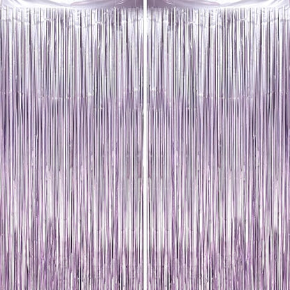 Voircoloria Light Purple Foil Fringe Backdrop Curtains, 2 Pack | Tinsel by Voircoloria