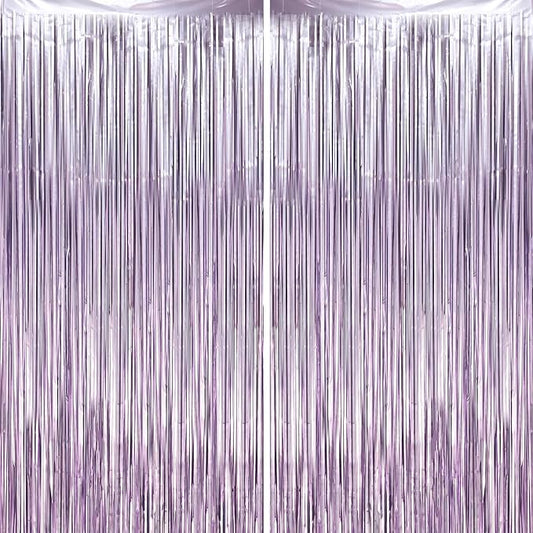 Voircoloria Light Purple Foil Fringe Backdrop Curtains, 2 Pack | Tinsel by Voircoloria