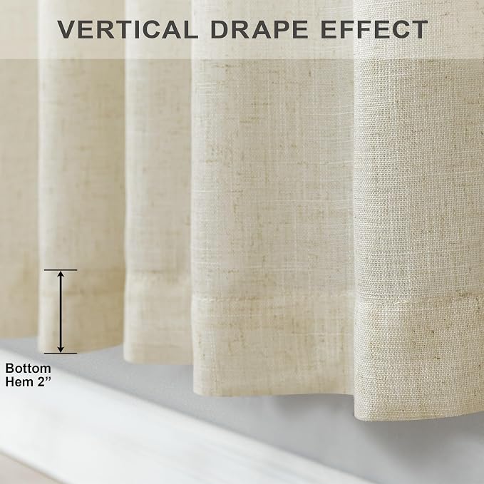 Pitalk Birch Beige Linen Curtains 96 Inches Long 2 Panels - Image 8