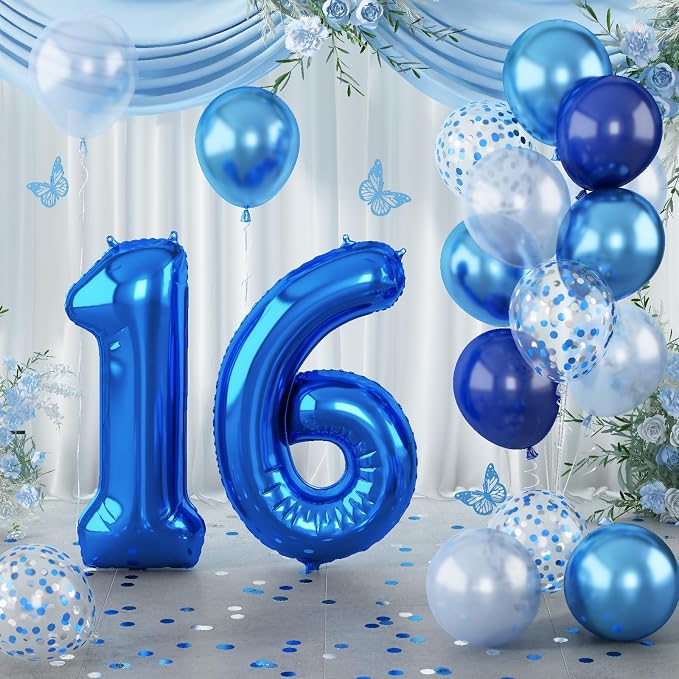 16 Balloon Number Blue, Big Number 16 Balloon Pastel Navy Dark Blue by Lingqiang