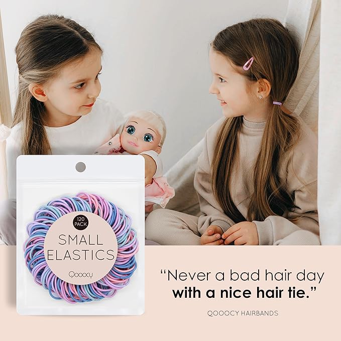 120 Pcs Small Hair Ties for Thin Hair & Kids - 1 Inch, 2mm No-Damage Elastic Bands in, Pastel