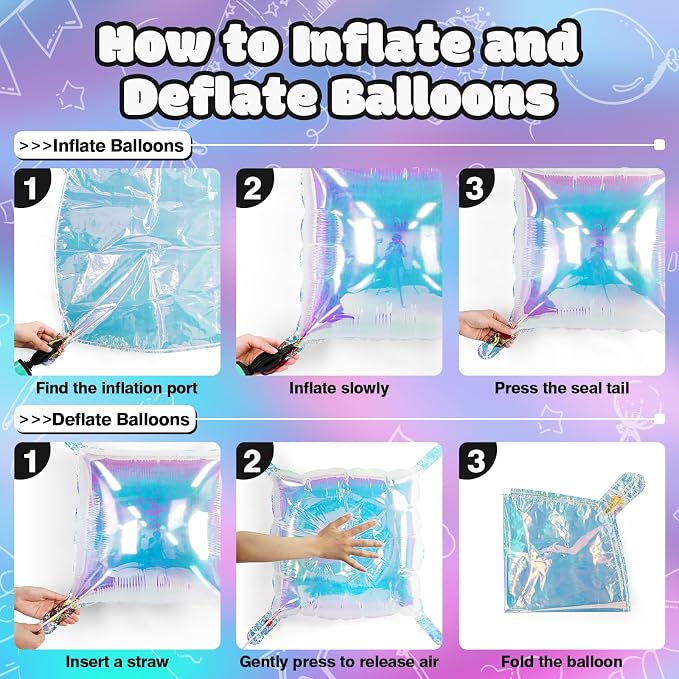 NISOCY 48PCS Iridescent Square Foil Balloons Wall Backdrop | Holographic - Image 4