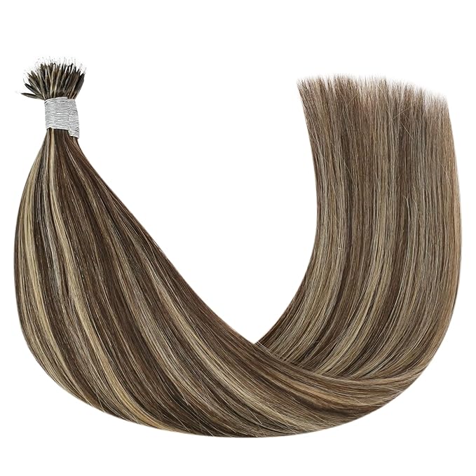 YoungSee Nano Beads Hair Extensions Human Hair Dark Brown with Caramel Blonde No Glue Nano Loop Hair Extensions Real Human Hair Pre Bonded Nano Hair Extension Highlight Brown 20in 50grams 50strands