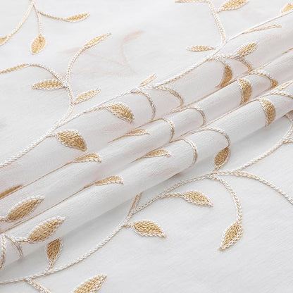 White Sheer Curtains Orange Leaf Embroidery Linen 96 Inches Long | Light - Image 4