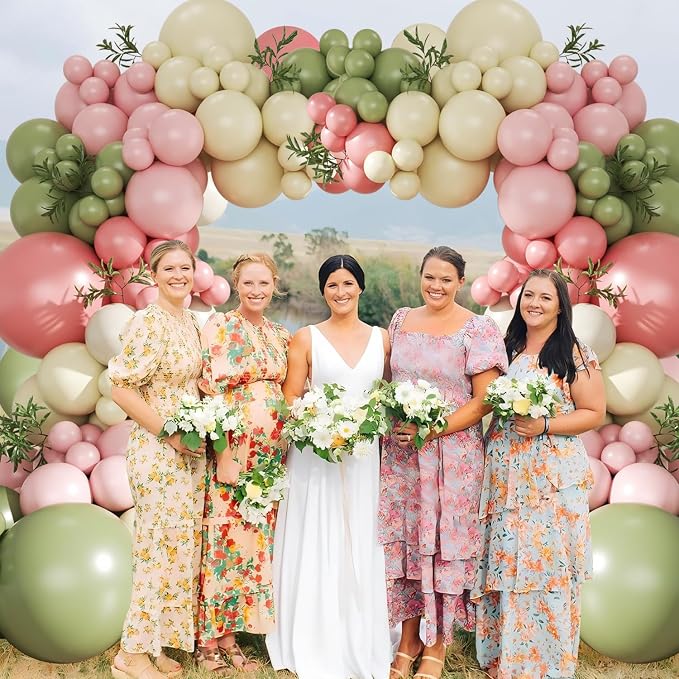 Sage Green Pink Yellow Pastel Balloon Arch Kit - Image 2