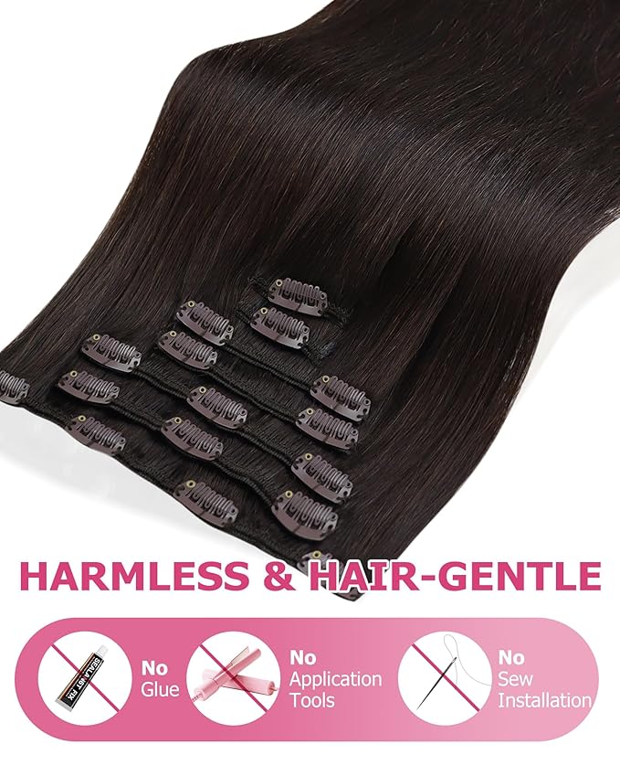 YoungSee 150G Hair Extensions Clip ins Brown Straight Long Hair Clip in Extensions Dark Brown Clip in Hair Extensions Human Hair for Natural Look 22Inch 7Pcs