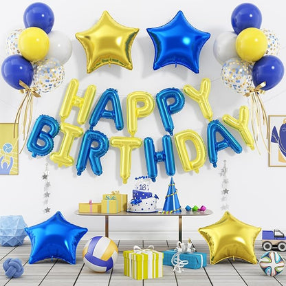29PC Blue Yellow Happy Birthday Balloon Banner, 16 Inch 3D Aluminum Letter by Paready