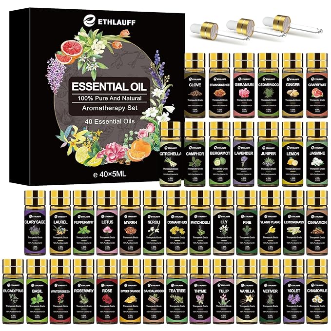 Essential Oils Set 40 Pcs, Essential Oils Perfect for Diffuser, Fragrance Oil Set for Massage, Soap, Candle Bath Bombs Making