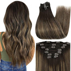 Full Shine Dark Brown Human Hair Clip in Extensions Double Weft Clip in Hair Extensions Real Human Hair Balayage Brown Remy Straight Hair Extensions 20 Inch 7 Pcs 120 G