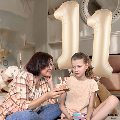 Katchon Caramel 11 Balloons Number 40 Inch | Retro Apricot Number 11 Balloons - Image 7