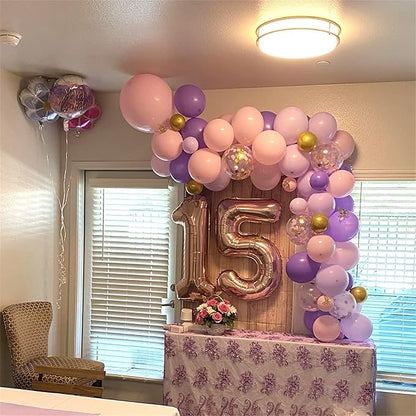 Pastel Pink and Purple Balloons, 12 Inch Metallic Purple Lilac Pink Confetti - Image 4
