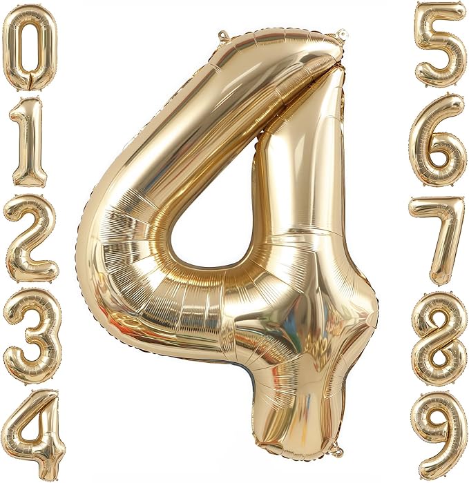 Champagne Gold 4 Balloon, 40 Inch Light Gold Number 4 Balloon Big Foil Mylar by BBPOOL