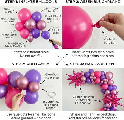 Hot Pink Purple Balloon Garland Kit, 104 Piece Mixed Size Latex Balloons - Image 5
