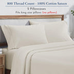 California Design Den Heirloom Soft, Smooth & Thick Certified 800 Thread Count 100% Cotton Sateen, 2 Pillow Cases King Size, Fits King Pillows - Ivory (Cream Tone)