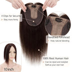 Hair Toppers for Women Real Human Hair No Bangs, 13 * 15 cm Larger Silk Base 150% Density Clip In Topper Hairpieces, Wiglet Top Pieces Add Volume -12 Inch 02 Dark Brown