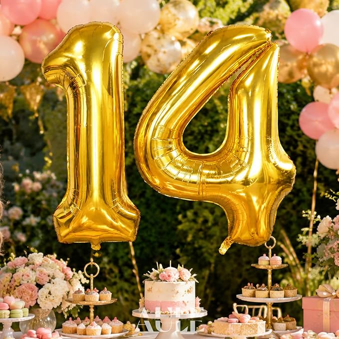 AULE 40 Inch Gold 14 Balloon Number Foil 0-9 Birthday Big Numbers | Birthday - Image 6