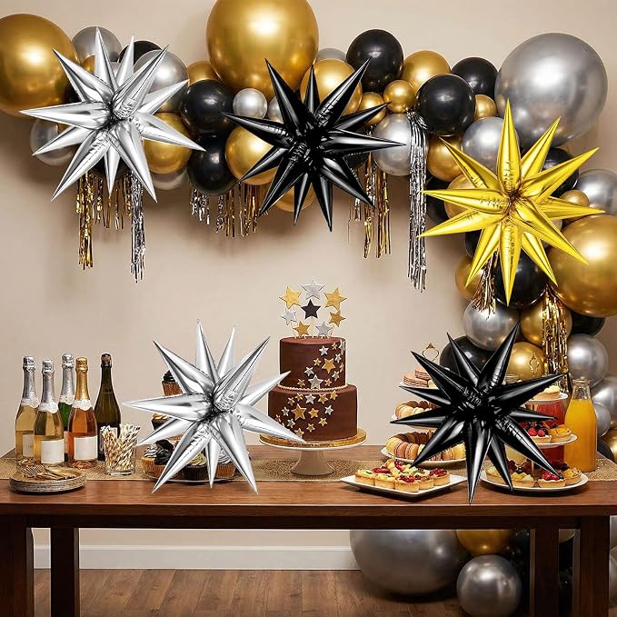 72PCS Gold Silver Black Star Balloons, Big 26 Inch Star Foil Metallic Mylar - Image 6
