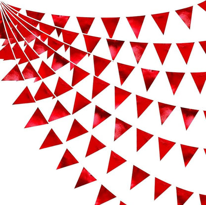 Red Party Decorations Triangle Pennant Banner Flag Dark Red Metallic Fabric by pinkblume