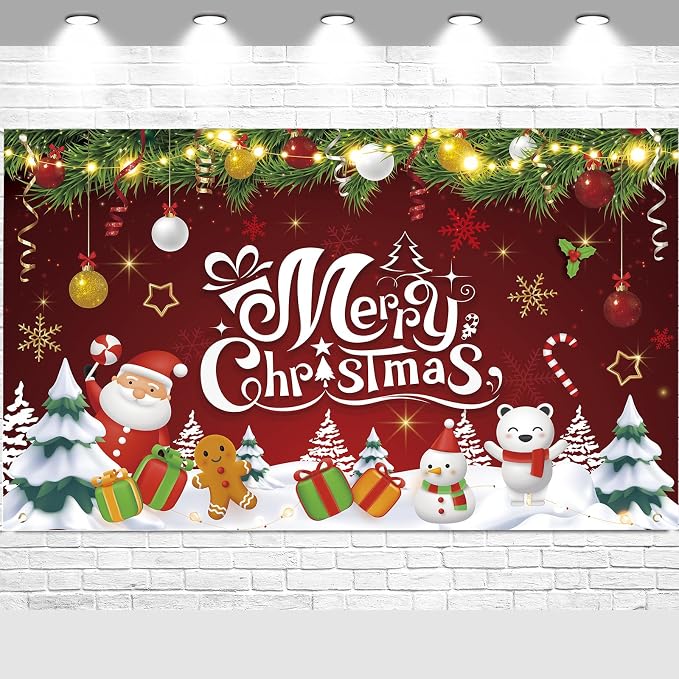 Red Green Gold Merry Christmas Backdrop Banner Photography Background by SMENGGIL