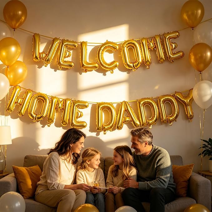 2 Set 32Pcs Gold WELCOME HOME DADDY Letter Balloons 16in Balloon Foil Letter - Image 7