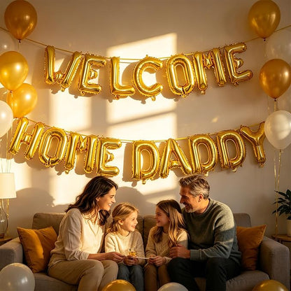 2 Set 32Pcs Gold WELCOME HOME DADDY Letter Balloons 16in Balloon Foil Letter - Image 7