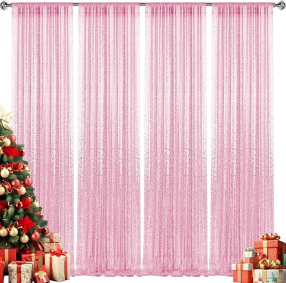 2×8FT-4PCS Pink Sequin Backdrop Curtains Panels, Photography Backdrop Glitter - Image 9