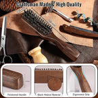 Mens Wild Boar Bristle Hair Brush for Men - Slick Back Hair Brush - Stiff Bristles for Thick Hair, Natural Black Walnut Wooden Handle Hairbrush, Beard Mustache Brush Comb by GAINWELL