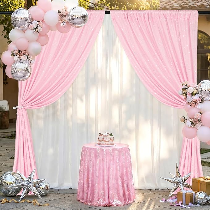 Pink Sequin Backdrop Curtains-1 Panel 3FTx8FT Light Pink Backdrop - Image 5