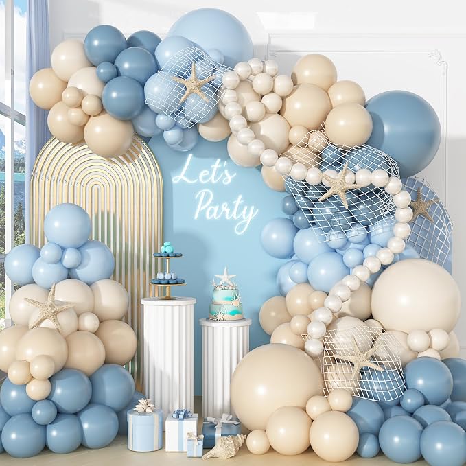 174PCS Blue and White Balloon Arch Kit, Ocean Theme Balloon Garland Kit by Ziophlux