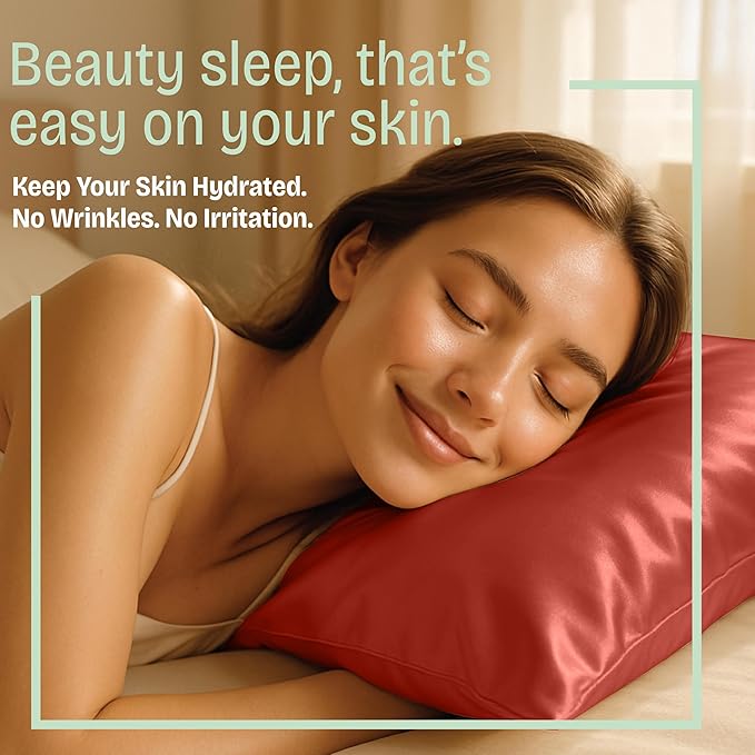 BLISSFORD Satin Pillowcase with Zipper, for Hair and Skin Care, Feels Soft and Cool Like a Silk Pillowcase, Satin Pillow Cases 2 Pack, Slik Pillow Cover, Rust - King Size, Set of 2