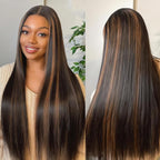 Highlight Ombre Lace Front Wig Human Hair Straight Wigs Human Hair 1B/30 Brown Highlight 13x4 Lace Front Wigs human hair Pre Plucked 200% Density Colored 26 Inch Balayage Glueless Wigs for Women