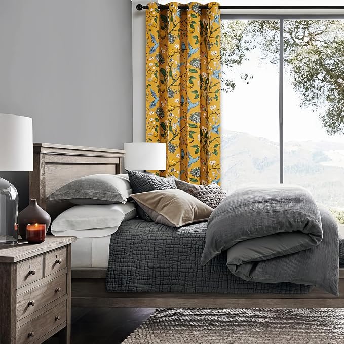 94 Inches Long Custom Satin Window Treatments, Retro Art Deco Floral - Image 6
