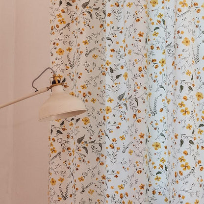 Sutuo Home Boho Curtain Semi-Blackout Yellow Florals Print Cotton Linen Fabric - Image 7