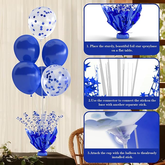 6 Set Royal Blue Table Balloons Foil Spray Centerpiece - Image 6