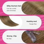 Lashey 4pcs 50g Medium Brown Seamless Clip in Hair Extensions Human Hair for Highlight Effect 22 Inch Long Straight Human Hair Clip in Extensions with Soft PU Wefts