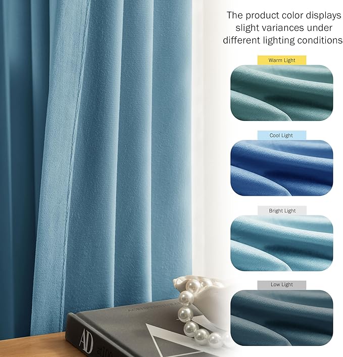 Beauoop Lake Blue Velvet Curtains - Image 5