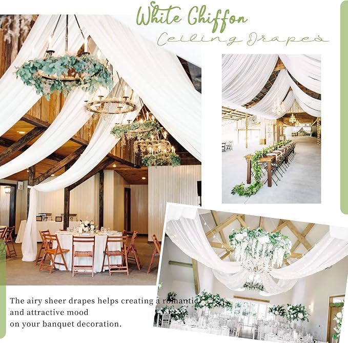 6 Panels White Ceiling Drapes for Wedding Ceiling Drapes 5ftx20ft Wedding Arch - Image 8